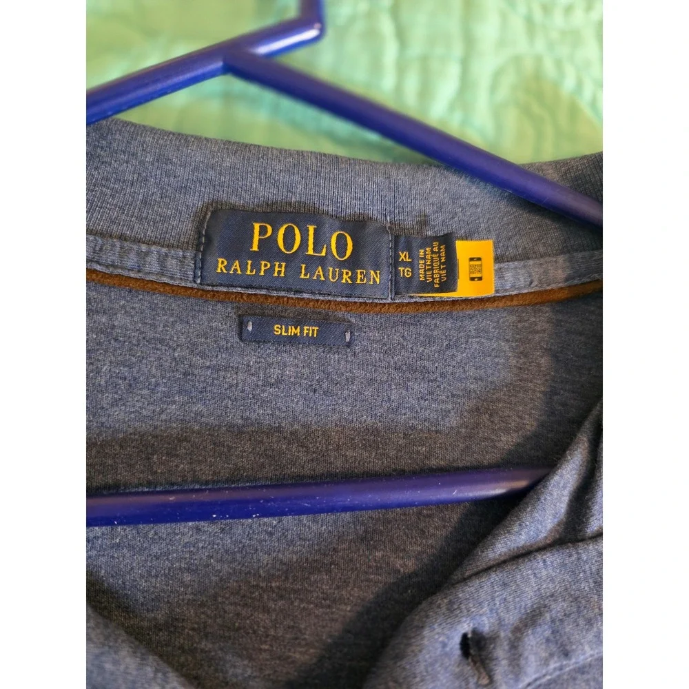 Polo Ralph Lauren Mens XL Slim Fit Long Sleeve Polo Shirt Heather Blue Pony Logo